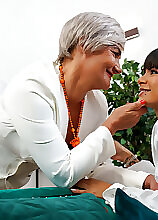 Old and young lesbian ass eating, pussy licking Michy Perez and her stepmom Arwen go all the way!