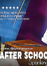 British MILF teacher Alora Lux spanks her MILF colleague Irish Essie in this lesbian fetish fantasy