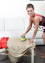 Gorgeous older housewife Drugaya ironing clothes while naked.