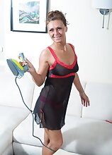 Gorgeous older housewife Drugaya ironing clothes while naked.