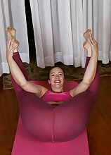 Sexy mature Pink doing yoga