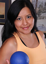 Exotic cutie CiCi Jones works out on her yoga ball then gets naked for fun