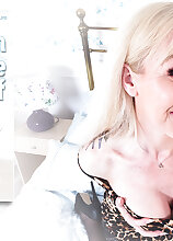 British masturbating blonde GILF Jay goes solo and getting her pierced pussy soaking wet