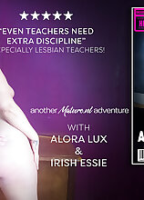 British MILF teacher Alora Lux spanks her MILF colleague Irish Essie in this lesbian fetish fantasy
